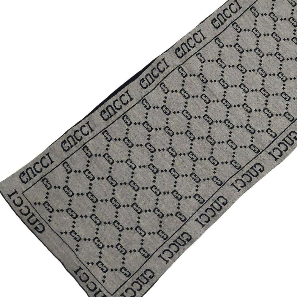 Gucci Vintage Black & Gray Reversible Monogram GG Logo Print Scarf - Picture 6 of 8